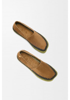 LOEWE Rio Slipper In Suede And Raffia Brown