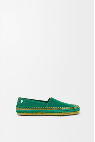 LOEWE Rio Slipper In Suede And Raffia Green