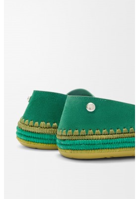 LOEWE Rio Slipper In Suede And Raffia Green