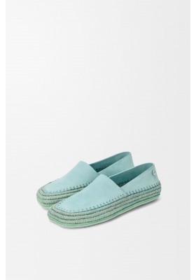 LOEWE Rio Slipper In Suede And Raffia Light Blue