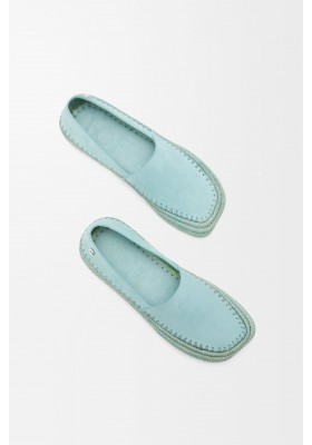 LOEWE Rio Slipper In Suede And Raffia Light Blue