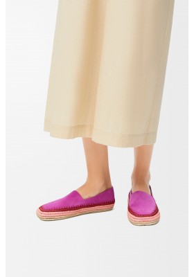 LOEWE Rio Slipper In Suede And Raffia Fuchsia