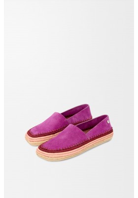 LOEWE Rio Slipper In Suede And Raffia Fuchsia
