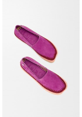 LOEWE Rio Slipper In Suede And Raffia Fuchsia