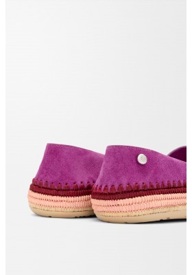 LOEWE Rio Slipper In Suede And Raffia Fuchsia