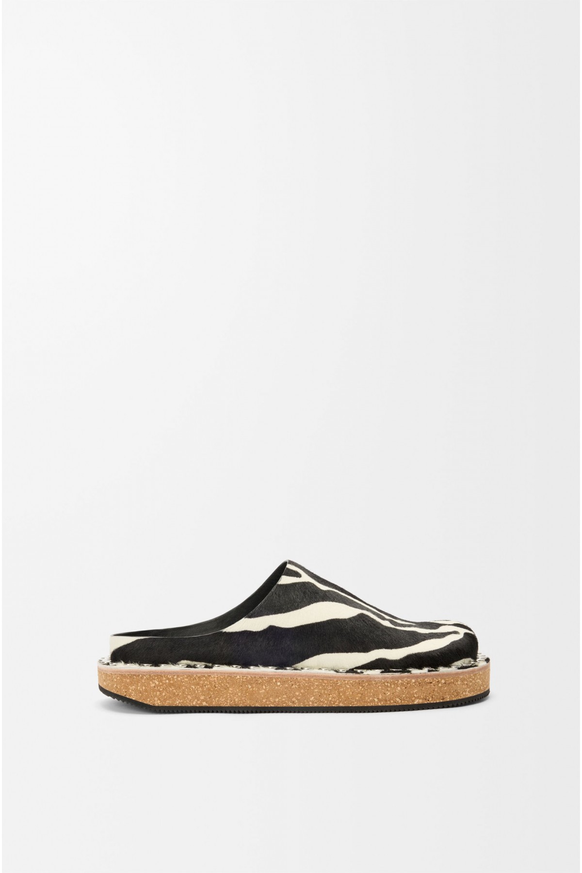 LOEWE Rivet Mule In Hairy Calfskin Black White
