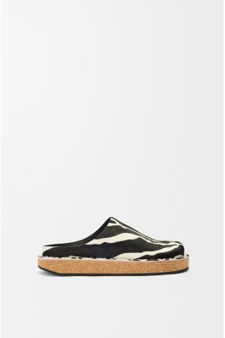 LOEWE Rivet Mule In Hairy Calfskin Black White