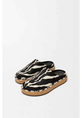 LOEWE Rivet Mule In Hairy Calfskin Black White