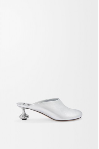 LOEWE Toy Mule In Laminated Lambskin Silver