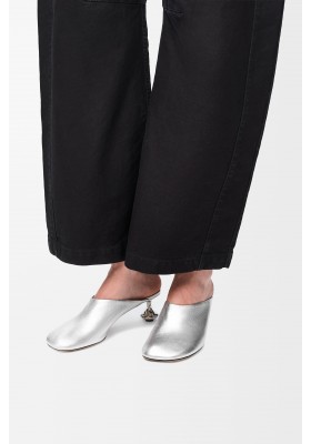 LOEWE Toy Mule In Laminated Lambskin Silver