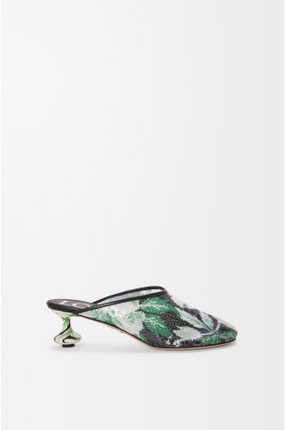 LOEWE Toy Mule In Sequins Black Hibiscus Green