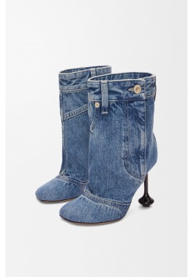 LOEWE Toy Panta Ankle Bootie In Washed Denim Washed Denim