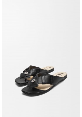 LOEWE Toy Panta Toe Post Sandal In Lambskin Black