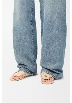LOEWE Toy Panta Toe Post Sandal In Lambskin Oat Milk