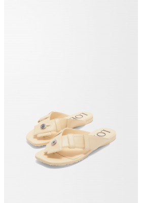 LOEWE Toy Panta Toe Post Sandal In Lambskin Oat Milk
