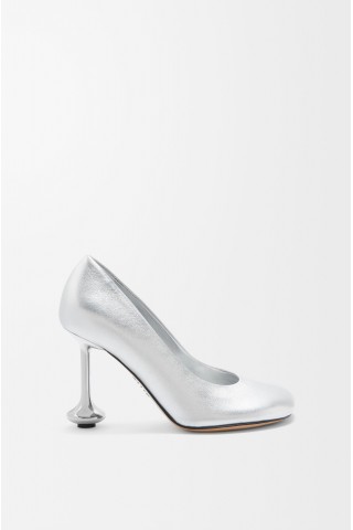 LOEWE Toy Pump In Laminated Lambskin Silver