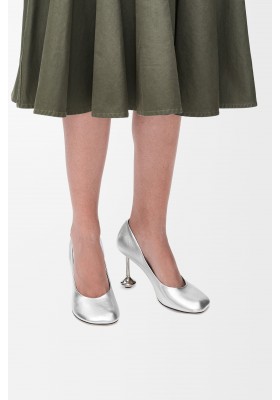 LOEWE Toy Pump In Laminated Lambskin Silver