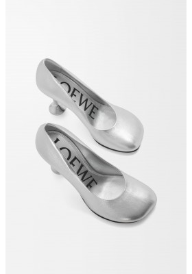 LOEWE Toy Pump In Laminated Lambskin Silver