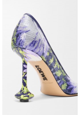 LOEWE Toy Pump In Sequins Navy Lilac